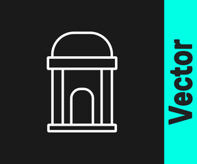 White line Old crypt icon isolated on black background. Cemetery symbol. Ossuary or crypt for burial of deceased. Vector