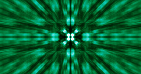 Abstract background with symmetrical motion blurred rays of light in green tones