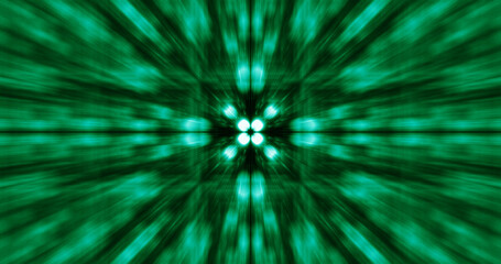 Abstract background with symmetrical motion blurred rays of light in green tones