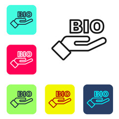 Black line Bio green healthy food icon isolated on white background. Organic product. Healthy food sticker. Set icons in color square buttons. Vector