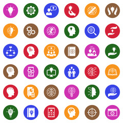 Idea Icons. White Flat Design In Circle. Vector Illustration.