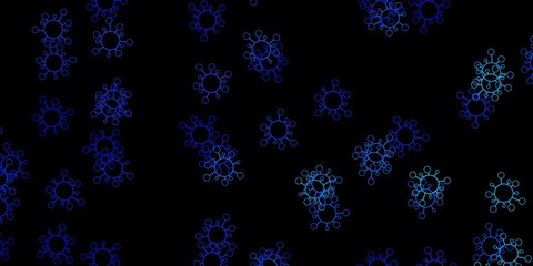 Dark blue vector background with covid-19 symbols.