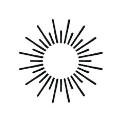 Vector hand drawn shine sign, rays, retro style, black paint brush strokes isolated on white background, circle.
