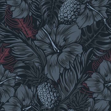 Tropical vintage dark seamless pattern