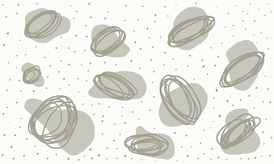 Hand drawn Seamless Pattern with Liquid shapes, Spots and Circles on white Background