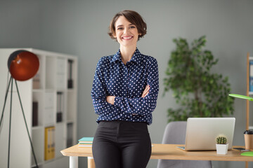 Portrait of attractive cheerful skilled smart girl partner finance hr director folded arms at work...