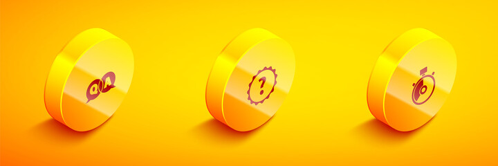 Set Isometric Question and Answer, mark and Stopwatch icon. Vector