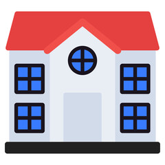 Flagged building icon, flat design of school building