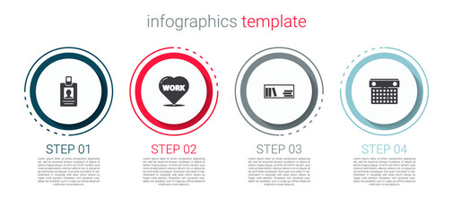 Set Identification badge, Heart with text work, Shelf books and Calendar. Business infographic template. Vector