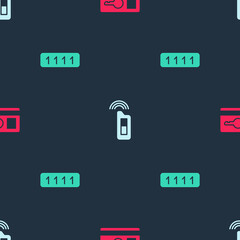 Set Key card, Car key with remote and Password protection on seamless pattern. Vector
