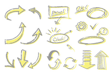 A set of handwritten arrow illustrations that look like they were drawn with crayons