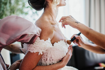 bride with freckles on the skin on her wedding day