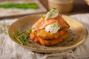 Delicious latkes with salmon