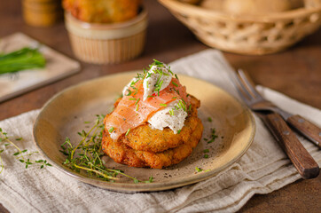Delicious latkes with salmon