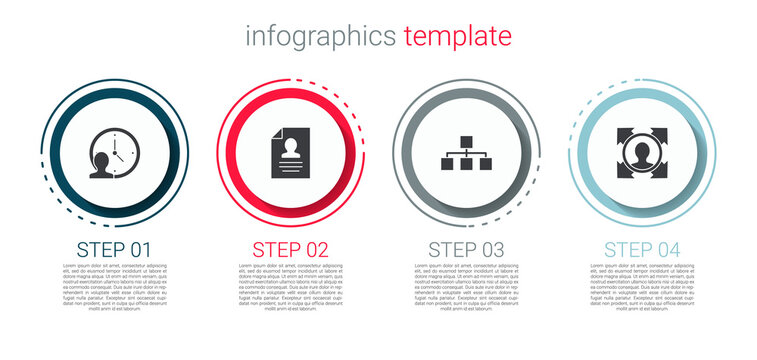 Set Time Management, Resume, Hierarchy organogram chart and Head hunting. Business infographic template. Vector - Powered by Adobe