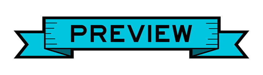 Vintage blue color ribbon banner with word preview on white background