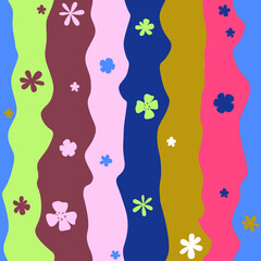 Cute multicolored pattern with 
brown flowers. Seamless background. Textiles for children. Abstract paper scrapbook for kids. 