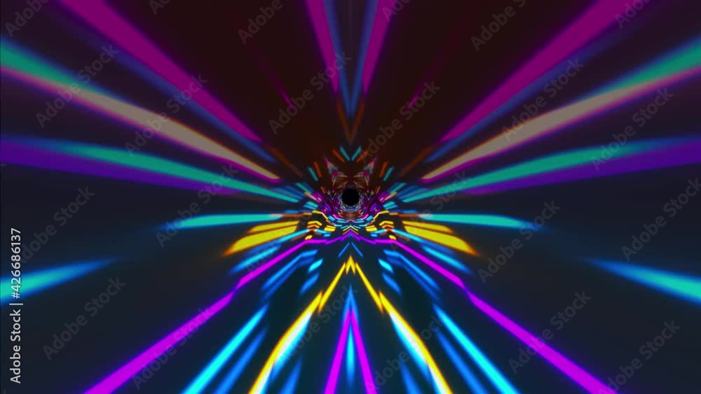 Poster optical 3d render tunnel with dynamic spatial lines and futuristic distortion. jump into hyperspace 