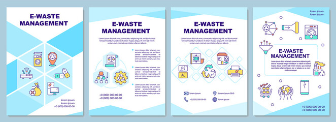 E-waste management brochure template. Environmental protection. Flyer, booklet, leaflet print, cover design with linear icons. Vector layouts for presentation, annual reports, advertisement pages