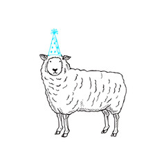 パーティーハットを被った羊のイラスト