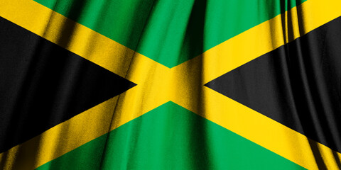 Jamaica flag. Textured silk cloth 3D illustration