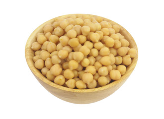 Chick-peas in wooden bowl isolated on white background