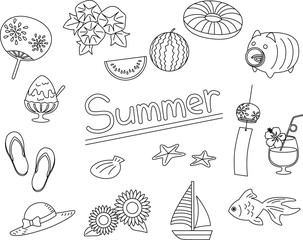 シンプルな夏の素材イラストセット(線画)