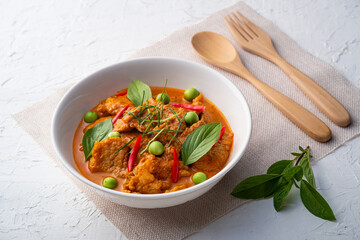 Panaeng Curry with Pork.Sliced Meat in red curry paste and coconut milk.Thai style food.