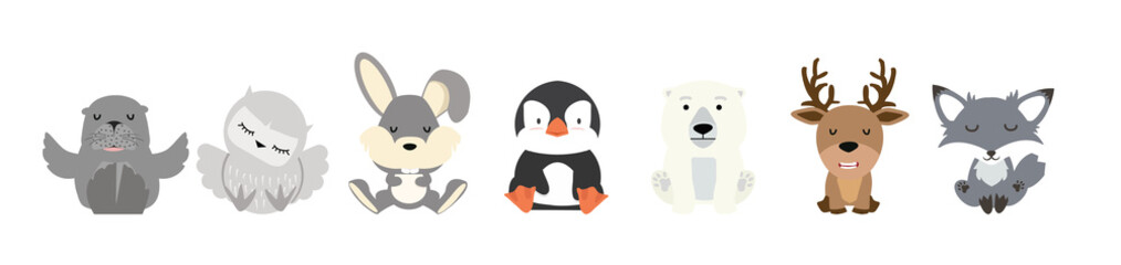 Cute animal Arctic Cartoon characters  set
