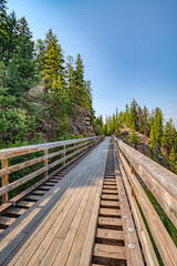 Bike trail over old railroad bridge over Myra canyon in Okanagan valley