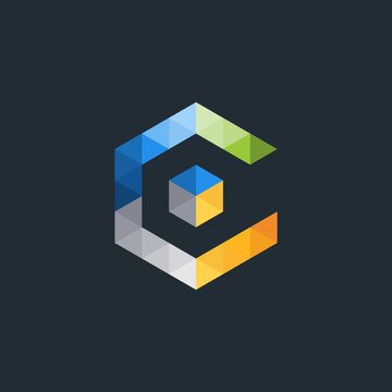 Modern colorful hexagon logo design element. letter C logo template