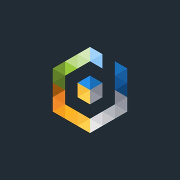 Modern colorful hexagon logo design element. letter D logo template