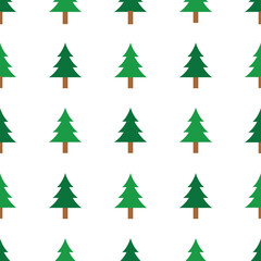 Vector pine tree seamless pattern isolated on white background. Cute light and dark green pine trees. Flat style design for fabric, cloth, backdrop, wallpaper. Christmas, new year, and winter concept.