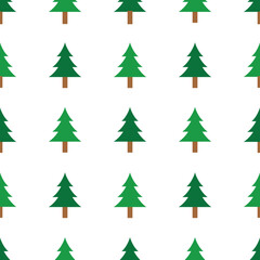 Vector pine tree seamless pattern isolated on white background. Cute light and dark green pine trees. Flat style design for fabric, cloth, backdrop, wallpaper. Christmas, new year, and winter concept.