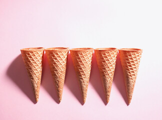 Waffle Sweet ice cream cones. A range of waffle cups in a bright treatment of a sunny summer