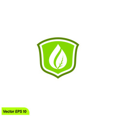 green leaf and shield icon save nature symbol 