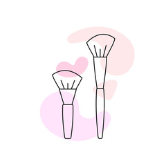 Blush Brushes. Makeup brushes. Professional Makeup. Black Linear Outline Isolated on a white background. Vector. Flat