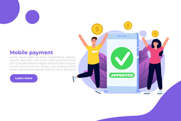 Transaction approved, financial transactions, non-cash payment, monetary currency, payment NFC concept. Vector Illustration.