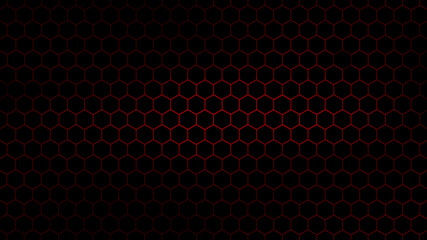 Dark Hexagon Background with Red Flash Light. Vector illustration