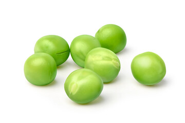 Close-up of Green pea seeds isolated on white background.