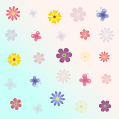 Fototapeta na wymiar Seamless pattern with flowers and butterflies. Illustration on turquoise and pink background