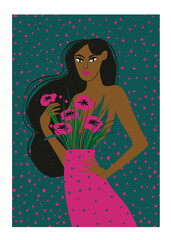 Woman with flowers on her breast poster