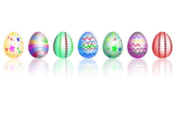 Set of easter eggs with variety of texture and realistic reflected shadow. Happy easter holiday nice eggs isolated on white background.