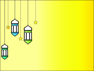 Simple Ramadan greeting card with mosque and lantern images