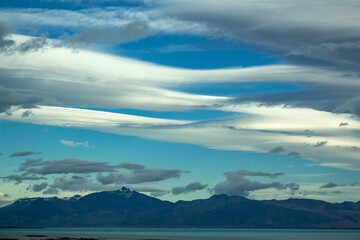 blue sky, clouds and mountains