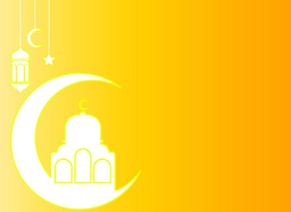 Simple Ramadan greeting card with mosque and lantern images