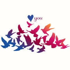 Card of the birds. Can be used for postcard, valentine card, wedding invitation. Silhouette illustration.