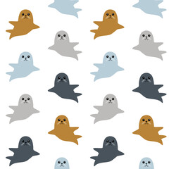 Cute fur seals seamless pattern. Vector illustration in cartoon style. stock illustration.