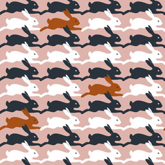 Seamless pattern with rabbits. Graphic design for paper, textile print, page fill - Vector stock illustration.