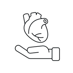 Heart donor linear icon. Donation. Surgical medicine. Thin line customizable illustration. Contour symbol. Vector isolated outline drawing. Editable stroke